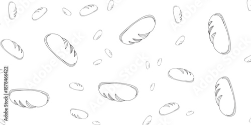 Hand-drawn seamless pattern of rustic loaves of bread on a white background