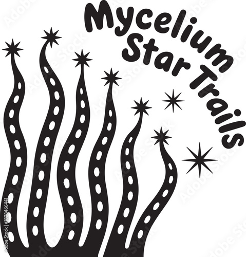 Mycelium star trails abstract black and white mushroom fungi illustration vector artwork