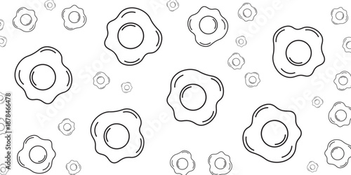 Simple Outline Fried Eggs Seamless Pattern Background, Doodle Style