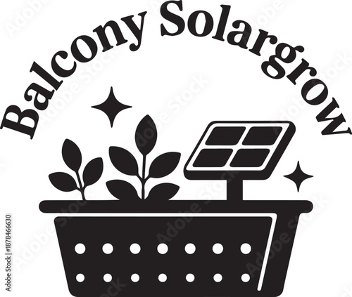 Balcony solar grow system icon with planter and panel for renewable energy gardening solution