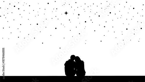 Silhouette of Romantic Couple Stargazing Under Starry Night