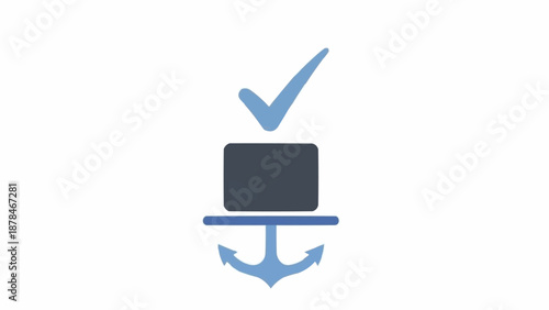 Check mark on computer anchor symbol.