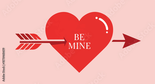 A vibrant red heart pierced by an arrow with 'BE MINE' text, symbolizing love, romance, and Valentine's Day.