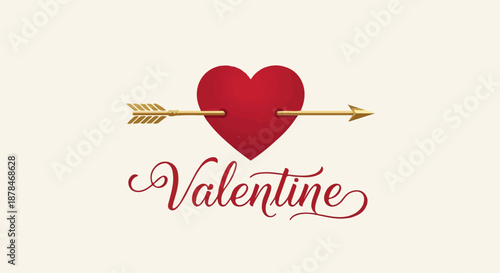 A classic Valentine's Day illustration featuring a red heart pierced by a golden arrow, with elegant "Valentine" typography.