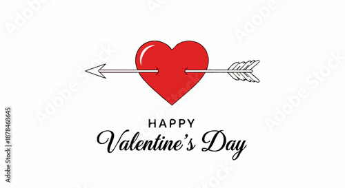 A classic red heart pierced by Cupid's arrow, accompanied by "Happy Valentine's Day" text, symbolizing love and romance.