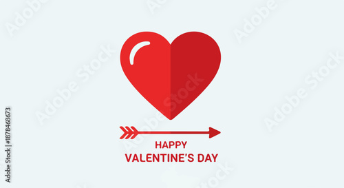 A minimalist flat design illustration featuring a red heart pierced by an arrow, with "Happy Valentine's Day" text, perfect for celebrations.