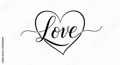 Elegant calligraphic 'Love' text within a heart outline, perfect for romantic designs, Valentine's Day, weddings, and greeting cards.