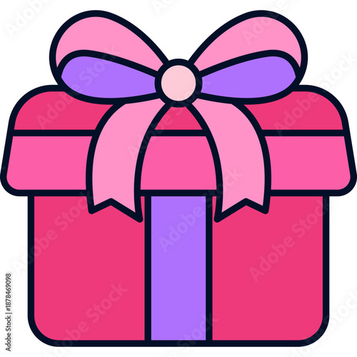 Pink Gift Box with Bow Icon Illustration