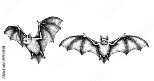 Bat engraving illustration for dark luxury brand identity