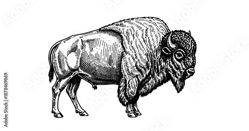 Bison engraving illustration for heritage and premium branding