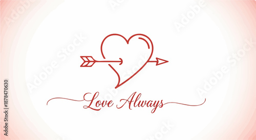 Stylized red heart pierced by an arrow with "Love Always" text, symbolizing romance and eternal affection on a gradient background.