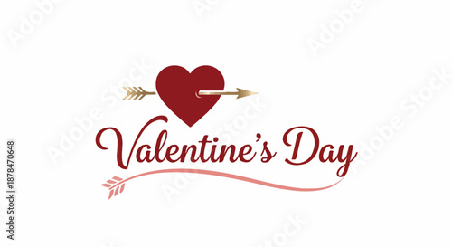 A festive "Valentine's Day" typography design featuring a heart pierced by a golden arrow, perfect for holiday greetings and romantic themes.