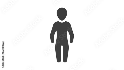 A simple, modern, minimalist icon representing a person in a standing pose, suitable for various digital and print applications
