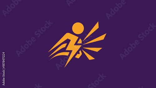 Dynamic lightning human icon representing speed, power, and high energy for athletic and innovative concepts in a modern graphic design