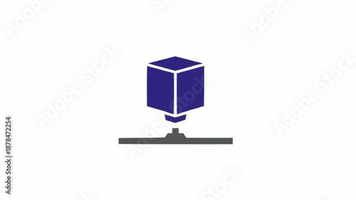 Blue cube on a black stand.