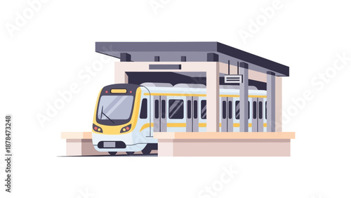 Contemporary Commuter Train Stopped at an Urban Rail Station Platform Illustration
