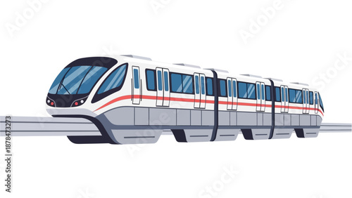 Modern monorail train illustration running on an elevated track, representing urban public transport and future mobility
