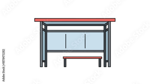 Vector illustration of an empty bus stop shelter with a bench for public transport waiting