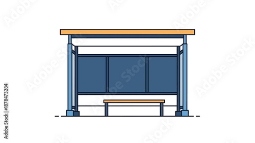 Simple vector illustration of an empty public transport shelter with a bench, urban street scene