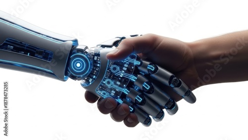 3d Human and robot hand shaking modern