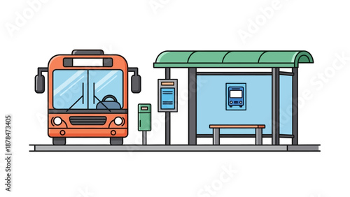 Public Transport Bus Arriving at Urban Bus Stop Illustration Vector Art