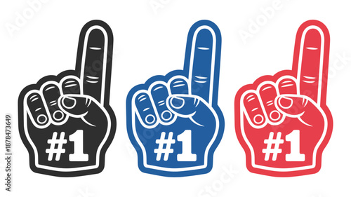 Number one fan foam finger vector illustration, enthusiastic cheering hand symbol for sports fans, team support and victory celebration graphics.