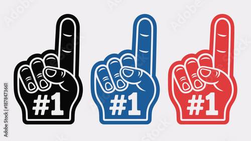 Number one fan foam finger vector illustration, cheering accessory for sports events stadium fun team support and game day celebration.