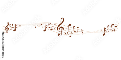 Musical note wave. Music notes melody on white background.vector sheet music round frame - musical notes melody 