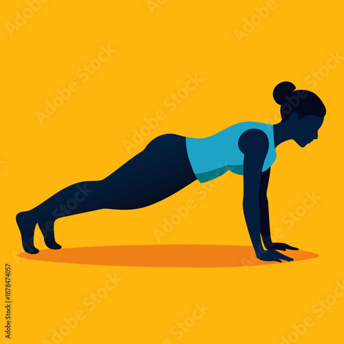 Female Doing Push Up Exercise Flat Vector Fitness Illustration