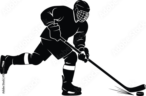 Hockey player in action with stick and puck