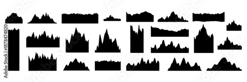 Abstract Black Mountain Silhouette Set, Jagged Rock Landscape Shapes, Dark Terrain Skyline Collection, Minimal Nature Background Elements for Design