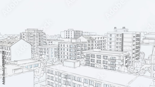 Cityscape Sketch Drawing Buildings Architecture Urban Scene.