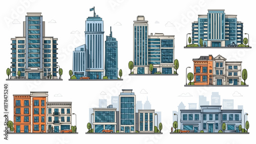 Collection of Modern and Traditional City Buildings and Architecture.