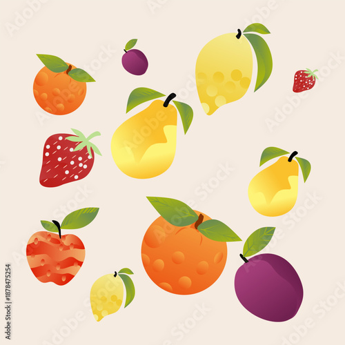 Abstract Colorful Organic Illustration with Floral and Fruit Shapes in Modern Gradient Style