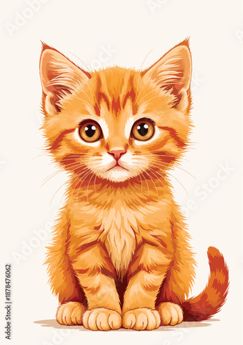 061-32-Cute orange feline kitten sitting upright on a white background, looking directly at the viewer