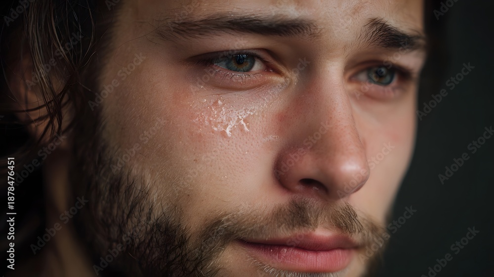 Fototapeta premium Close up portrait of a man crying showing deep sadness and emotional vulnerability