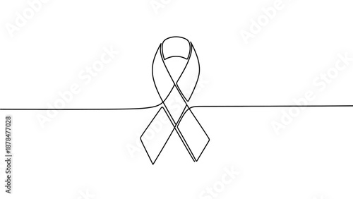 Continuous line drawing of a ribbon symbolizing awareness, support, and solidarity for various causes, a minimalist design for health advocacy and social issues