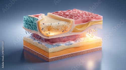 Wallpaper Mural Microscopic Cross-Section of Skin Layers with Cellular Structures and Molecules, Biomedical Science Illustration. Torontodigital.ca