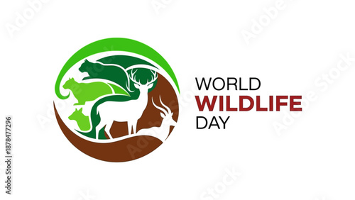 Captivating circular emblem featuring diverse wild animal silhouettes within a vibrant green and brown nature design, symbolizing global wildlife preservation