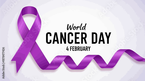 Elegant purple ribbon representing global cancer awareness and support, fostering solidarity for health initiatives on a significant observance day