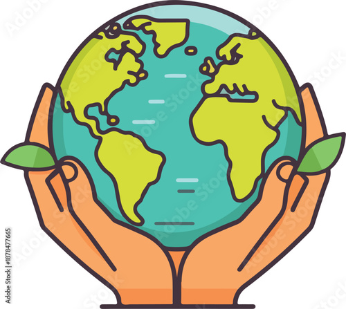 Earth held by hands symbolizing environmental care and sustainability