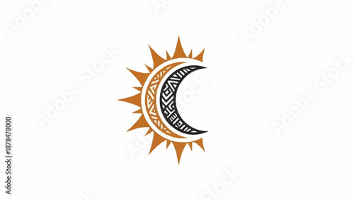 Stylized Sun and Crescent Moon Emblem.
