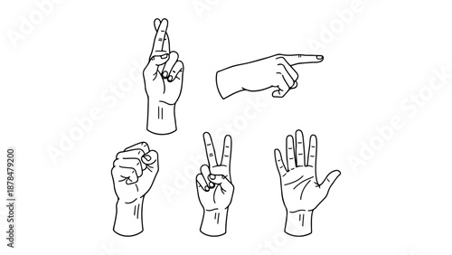 line art of hand in different positions showing something different