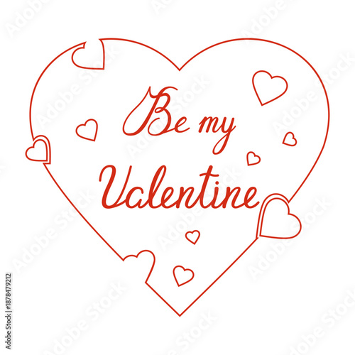 Heart shaped outline vector frame with a calligraphic inscription. Minimalist outline drawing of a heart with a love message on a white background.