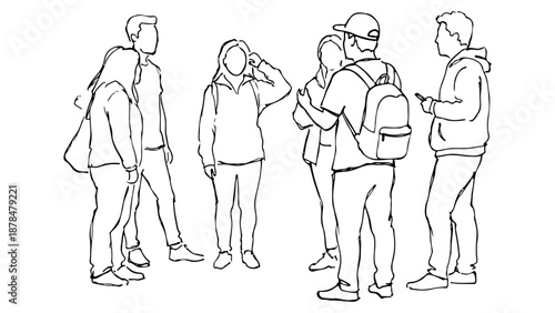 vector illustration of young people talking in the circle dressed in ordinary clothes