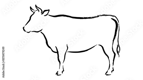 simple line art silhouette shape of a cow vector illustration on white background