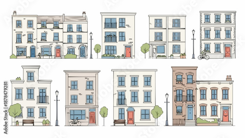 Collection of Diverse Townhouses and Row Houses.