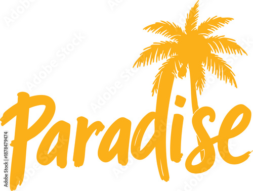 paradise with palm tree tropical vacation concept graphic