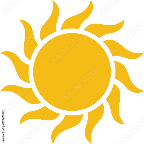 Simple yellow sun icon with rays isolated on transparent background