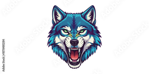 Fierce Wolf Head Illustration with Aggressive Expression, Emblematic and Powerful